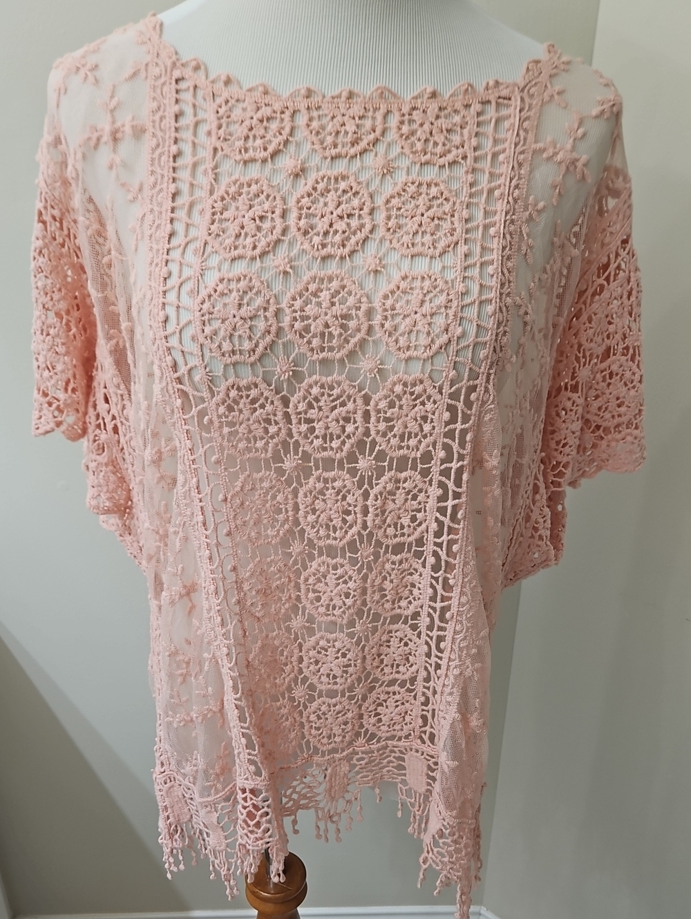 Grace & Lace Crochet Fringe Tunic in Blush Pink